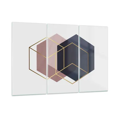 Produktbild von Bilder auf glas - 3 Teile - Sechsecke Modern Gold - 165x110cm - Glasbilder - Wandbilder - Bilder - zum Aufhängen bereit - Wanddekoration aus Glas - Glas Bilder - Wandbild auf Glas - GCE165x110-4691