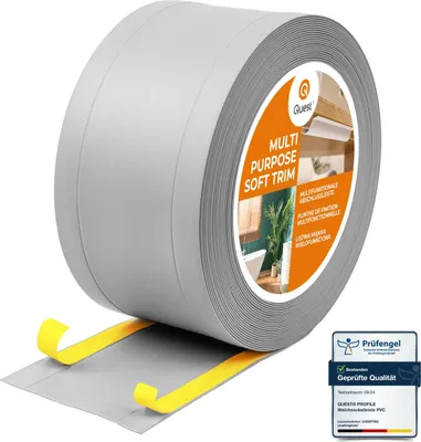 Immagine prodotto di QUEST Battiscopa di finitura W1 in PVC 6 in 1 1x95mm, 5m, autoadesivo, coprente, battiscopa flessibile per pavimenti e pareti, grigio