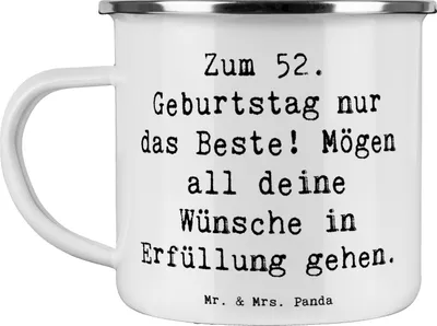 Produktbild von Mr. & Mrs. Panda Pott Spruch 52. Geburtstag - Weiß - Geschenk, Wünsche, Freude, Happy Birthday, Geburtstagsgeschenk, Teetasse, Wohlwollen, Reisebecher, Emaille Tasse