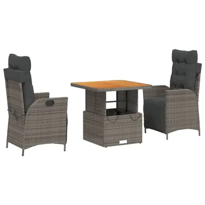 Produktbild von vidaXL 3-tlg. Garten-Essgruppe mit Kissen Grau Poly Rattan