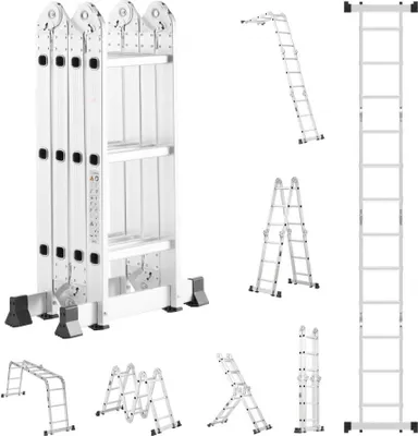 Produktbild von Mehrzweck-Klappleiter 7-in-1, 3 Stufen, 12 ft Reichweite, robustes Design, vielseitige Verwendung, ideal für Arbeit und Heimprojekte