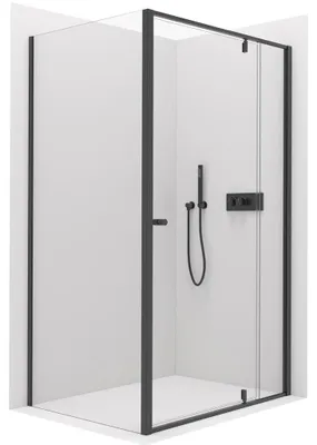 Productafbeelding van Douchecabine Santini L/P - 6 mm - zwart mat, transparant glas - 100x100x195 cm - draaiduur