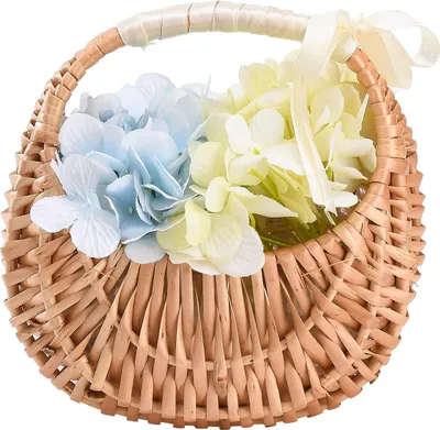 Produktbild von Weidenkorb Blumenkorb, Handgeflochtener Tragekorb mit Schleifengriff, Für Blumenarrangements und Dekoration, Naturmaterial