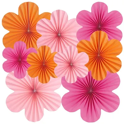 Produktbild von Papierfächer Dekoration Girlande Orange Blumen 9 Stück