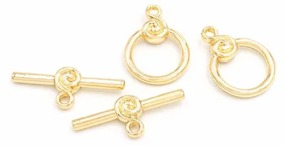 Produktbild von Vintageparts Knebelverschlüsse 18k Goldbeschichtung verzierter T-Verschluss 2 Set