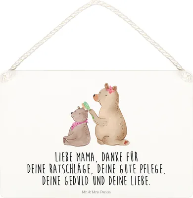 Produktbild von Mr. & Mrs. Panda holzbild Bär Kind DIN A5 - Weiß - Geschenk, kleine aufmerksamkeit, Türschild, Mutter, Familie, Tochter, Deko Wandbild, Mama, Muttertag, wandtafel, Schild