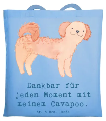 Produktbild von Mr. & Mrs. Panda Tote Bag Cavapoo Moment - Sky Blue - Geschenk, Tasche, Shopping, Schultasche, Stoffbeutel, Einkaufstasche, Cavoodle