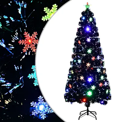 Immagine prodotto di The Living Store Albero di Natale con fiocchi di neve a LED nero 210 cm in fibra ottica