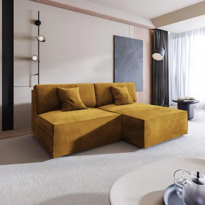 Produktbild von Masseno Ecksofa FIORO M mit Schlaffunktion L-Form, Sofa mit Bettkasten, Wohnzimmersofa, Couch, Soffa, Bettsofa, Couchgarnitur- Gelb, MONOLITH 48