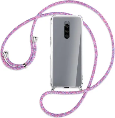 Produktbild von Handykette Backcover-Schutzhülle mit Band (Metall silberfarben) für Sony Xperia 1 - lila/rosa/blau