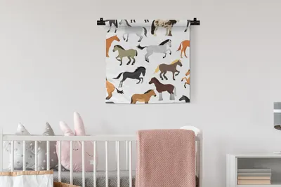 Produktbild von MuchoWow® Wandteppich Wandbehang Pferde - Weiß - Muster - Mädchen - Kinder - Mädchen 60x60 cm Tapisserie Dekoration Wandtuch - Dekorationen - Wand Decke
