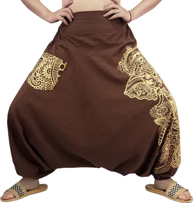 Produktbild von Weite Aladinhose | Pluderhose mit indischem Muster | Baumwolle | Braun | S/M