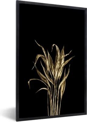 Produktbild von MuchoWow® MuchoWow® Gerahmtes Poster Blätter - Gold - Schwarz 20x30 cm - Poster mit zchwarzem Bilderrahmen - Drucken - Bilder Poster im Rahmen