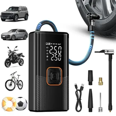 Obrázek produktu pro Elektrická vzduchová pumpa – přenosný kompresor pro auto, motocykl a kolo – 150 PSI – bezdrátová – digitální displej – pumpa na míče