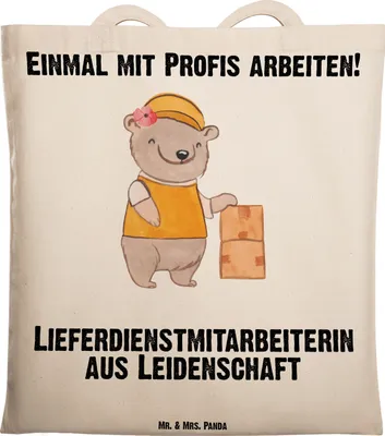Produktbild von Mr. & Mrs. Panda Jutebeutel Lieferdienstmitarbeiterin Leidenschaft - Transparent - Geschenk, Witzig, Pizzabringdienst, Schultasche, festivaltasche, Lustig, Tasche, Spruch