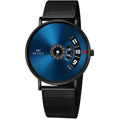 Produktbild von Herren Uhr Armbanduhr Männer Uhr Luxus Edelstahl schlank Herrenuhr Quarz Blau