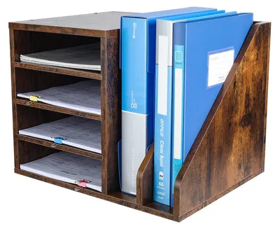 Zdjęcie produktu dla Solidchoice - Drewniany organizer na biurko z 6 przegródkami