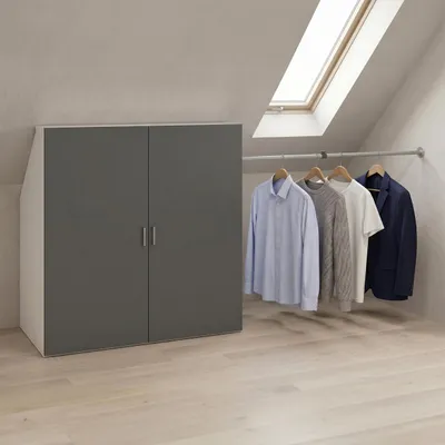 Immagine prodotto di Armadio VCM per soffitti spioventi con asta appendiabiti e vano portaoggetti - Armadio per camera da letto in mansarda - Dacho L