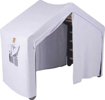 Zdjęcie produktu dla MeowBaby® Duży domek ze składaną drabinką dla dzieci 112x61x94 cm do pokoju. Drewno, len, bawełna, niebieski domek, szara drabinka