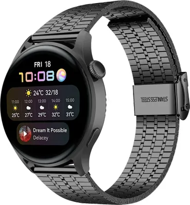 Produktbild von Strap-it Huawei Watch 3 (Pro) Edelstahlarmband (Schwarz)