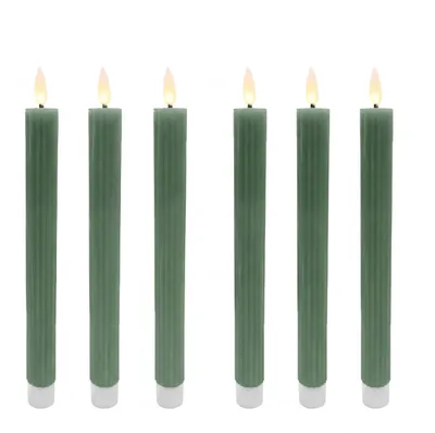 Produktbild von Relaxdays LED Stabkerzen, 6er Set, HxD: 25 x 2 cm, flackernde Flamme, Echtwachs, mit Rillen, flammenlose Kerzen, khaki