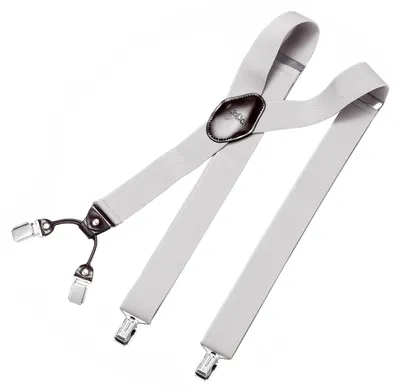 Produktbild von DonDon Herren Hosenträger 3,5 cm breit 4 Clips mit braunem Leder in Y-Form elastisch und längenverstellbar - hellgrau
