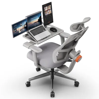 Zdjęcie produktu dla Newtral H003 Ergonomiczne krzesło biurowe z unikalnym adaptacyjnym podparciem lędźwi, regulowany zagłówek szary + zdejmowany pulpit stacji roboczej