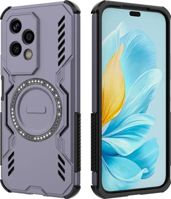 Image de Etui magnétique pour Honor 200 Lite, bumper hybride PC et TPU, trous d'aération pour la dissipation de la chaleur Etui violet