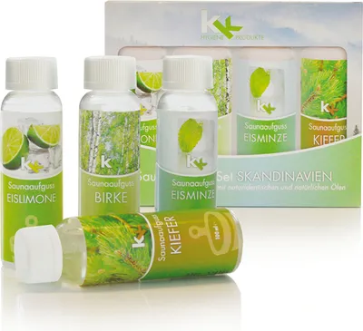 Produktbild von KK Saunaaufguss Set Skandinavien Eislimone, Eisminze, Birke, Kiefer