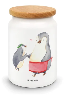 Produktbild von Mr. & Mrs. Panda Dose Pinguin mit Kind - Weiß - Geschenk, Papa, Muttertag, Vorbild Mama, Pinguine, Mutter, Keksdose, zuckerdose, Kaffeedose, Vorratsdose, behälter
