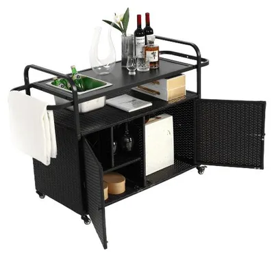 Immagine prodotto di Barkar – Tavolo da bar per esterni – Carrello di servizio – Carrello – Carrello bar – Piano in acciaio resistente all'acqua