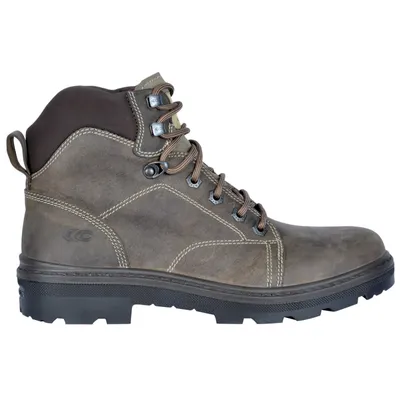 A single brown work boot is shown against a white background.