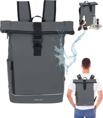 Produktbild von Rucksack Kurierrucksack Roll-Top Daniel Ray Highlands Large DIN A4 Laptoprucksack Daypack wetterfest aus Plane Männer Frauen 1086M 014 Anthrazit Grau + Schlüsseletui