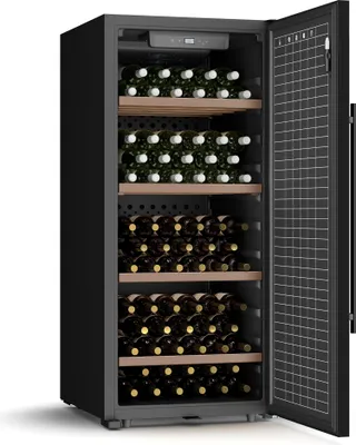 Produktbild von Klarstein CellarMax Weinkühlschrank Freistehend - 114 Flaschen, 5-20 °C, Touch-Bedienung, Metalltür, Alarm, 1 Zone, Holzregale,