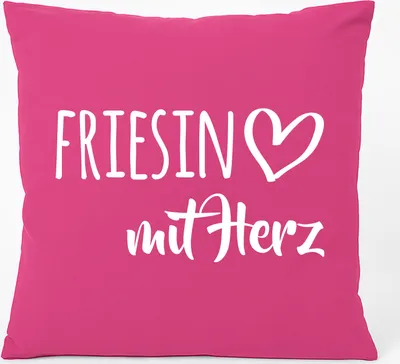 Produktbild von Huuraa Kissen Friesin mit Herz 40x40cm mit Füllung Fuchsia Baumwolle Dekokissen Geschenkidee