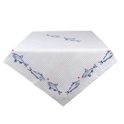 Produktbild von Clayre & Eef Tischdecke 130x180 cm Weiß Blau Baumwolle Fische