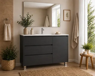 ORIGEN BATH VOLUM Badmöbel mit Waschbecken, 3 Schubladen + Tür, 80x45 cm, Graphit