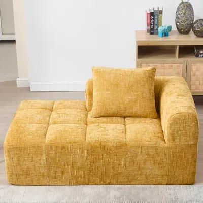 Obrázek produktu pro MODFU Relaxační pohovka, rohová pohovka, chaise longue, jednolůžková pohovka, sedací souprava, čalouněný nábytek, lounge pohovka s polštáři a postranní kapsami, žlutá