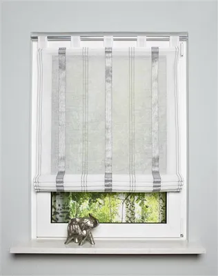 Produktbild von Home Wohnideen Schlaufenrollo Effektvoile Blockstreifen 1 teilig 140 x 80 cm Grau