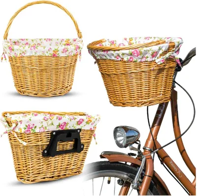 Immagine prodotto di Cestino da bicicletta in tessuto naturale con inserto per manubrio, fiori a scatto, plug-in