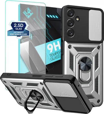 Produktbild von Armor Handyhülle für Samsung Galaxy A34 5G mit 9H Displayglas Displayschutz Kameraschutz Handy Panzer Case Cover Schutzhülle Outdoor Farbe: Silber