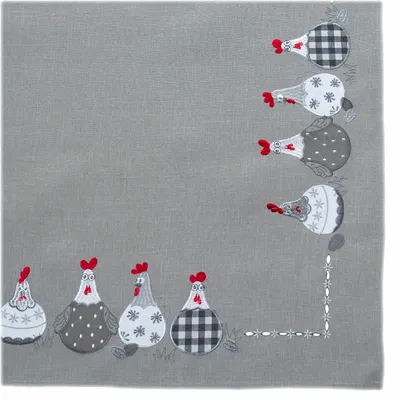 Produktbild von Tischdecke Tischläufer Stickerei verrückte Hühner Ostern 85 x 85 cm - grau