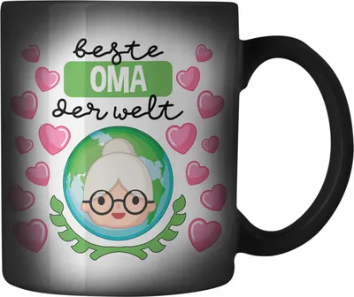 Produktbild von Trendation - Für Die Beste Oma Der Welt Farbwechsel Zauber-Tasse Geschenk Geschenkidee Von Enkel Enkelin (Schwarz)