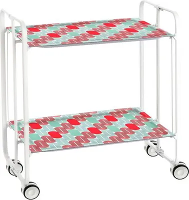 Produktbild von DON HIERRO - Klappbarer Servierwagen BAUHAUS mit Rollen – Metallgestell weiß, 2 Ebenen, 4 Positionen
