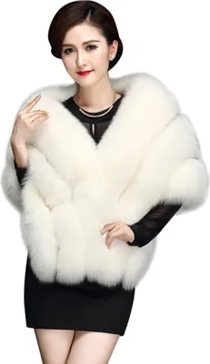 Produktbild von Luxus Faux Fuchs Pelz Langen Schal Mantel Cape Hochzeit Kleid Party Mantel für Winter