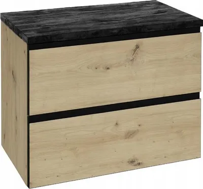 Produktbild von Modus Badezimmerschrank-Set 60cm mit schwarzer Platte, Eiche, Wandmontage, Soft-Close-System