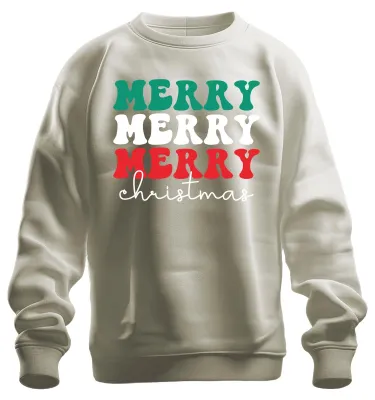 Produktbild von Merry Merry Merry Christmas - Weihnachten Weihnachtsgeschenk Sweatshirt Pullover, Natur, L