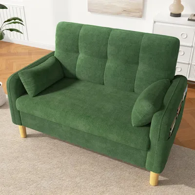 Produktbild von okwish 2-Sitzer Sofa mit Seitentasche und 2 Zierkissen, Sofastuhl weicher Polsterung,kompakte Bauweise,Grün