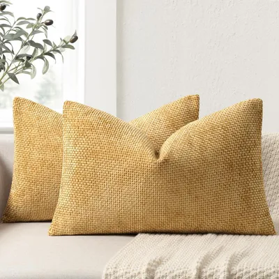 Obrázek produktu pro Dva povlaky na polštáře, rozměr 30x50 cm, materiál: plyš, barva: žlutá, dekorativní polštáře, povlaky na polštáře do pohovky