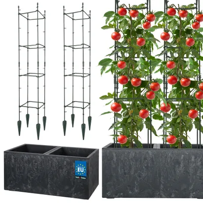 Image de KOTARBAU® Pot de Fleur Exterieur Pot de Plante Treillis Plante Grimpante 58x29x29cm Effet Béton avec Bac Intérieur Anthracite 21x21x120cm PVC